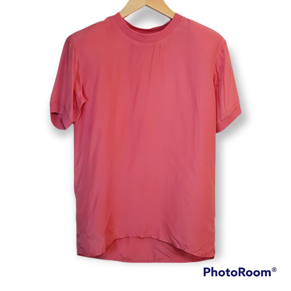 Vintage Fashion Options Pink Short Sleeve Top 100% Silk Size XS